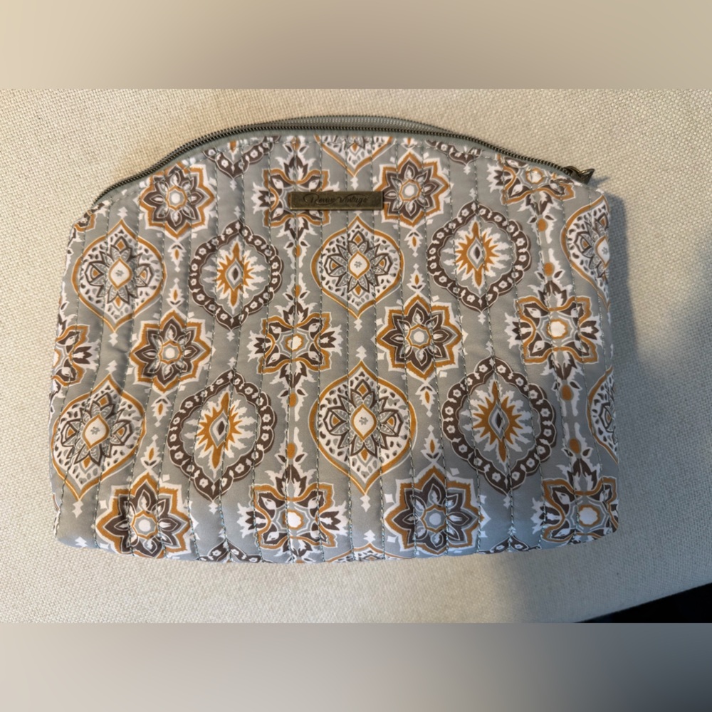 Marshalls Quilted Cosmetic Bag in sage green and Brown paisley print